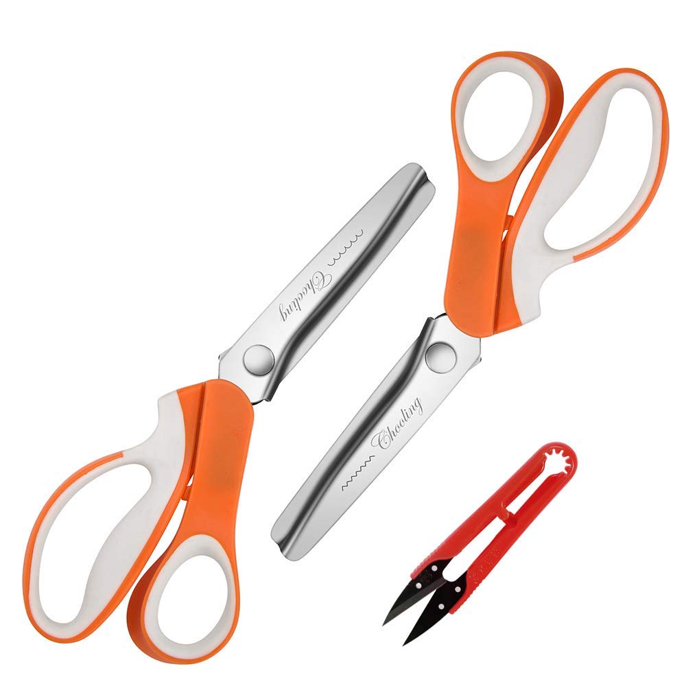 Chooling Pinking Shears Set (Pack of 2 PCS, Serrated & Scalloped Edges) - Zig-zag Scissor for Fabric Leather & Paper - Pinking Dressmaking Sewing Scissors CL-030-A3