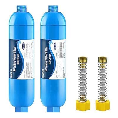 RV Inline Water Filter with Flexible Hose Protector, Certified by NSF to Reduce Bad Taste, Odors, Rust, Chlorine, Lead, Fluoride and More Sediment in Drinking Water (2 Packs)