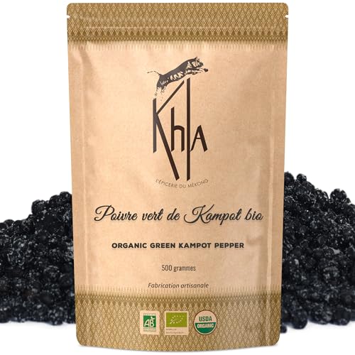 Khla - Pimienta Verde de Fresca Kampot 500g - Certificada Orgánica - Aromática y Herbácea - Productor Directo - Pimienta Premium Camboyana - Aperitivo, Salsas - Origen Camboya