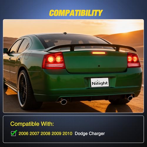 Image of Nilight Third Brake Light Tail High Mount 3rd Stop Lights Smoked Lens Compatible with Dodge Charger 2006 2007 2008 2009 2010 Car Rear Center Cab Lamp