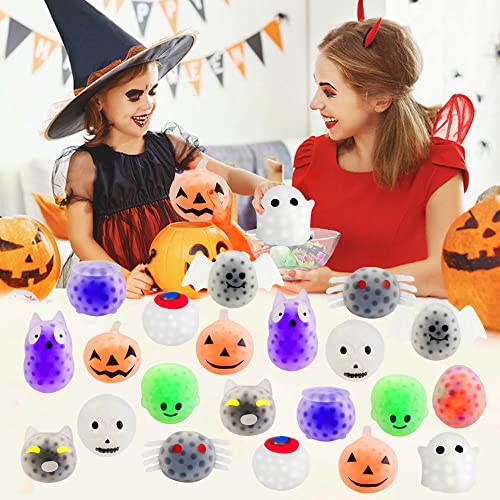 24 Pack Halloween Mini Stress Balls Toy for Kids Girls Boys, Squishy Squeeze Toys Stress Reliever Anxiety Packs for Kid Party Favors,Halloween Miniatures,Halloween Party Decorations (Halloween)