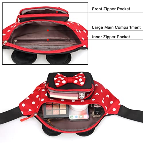 Cute Fanny Pack for Travel Best Fanny Pack Women Waist Pack Teen Girls Mini Mouse Belt Bag Cartoon Fanny Packs Hiking Bum Bags Outdoor Waist Bag with Mouse Ears Red - Image 4