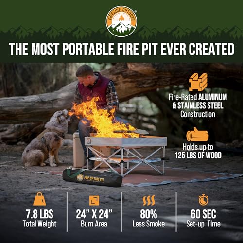 Fireside Outdoor Portable Fire Pit for Camping, Portable Fire Pit Grill for Backyard, Outdoor Firepit with Heat Protect, Camping Firepits, Standing Bonfire Outside for Backyard, 8 lb Weights - 24 inch - Image 3