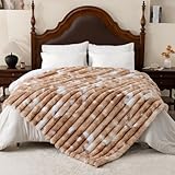 Vamcheer Kuscheldecke für Bett, 230x230 cm Super Soft Dick Wohndecke, Bubble Kaninchen Kunstfell Decke, Plüsch Doppelgesicht, Weich und Warm Überwurf, Tie-dye Braun