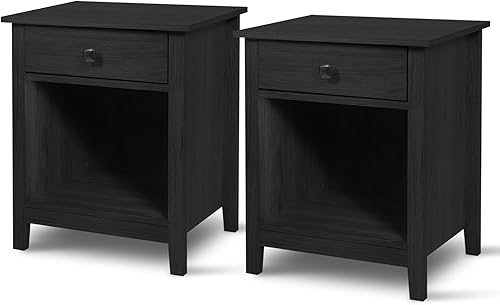 Miniatura 10 de LTMEUTY Juego de 2 mesitas de noche blancas con cajones para mesita de noche de dormitorio, mesita de noche alta con un cajón y armario abierto