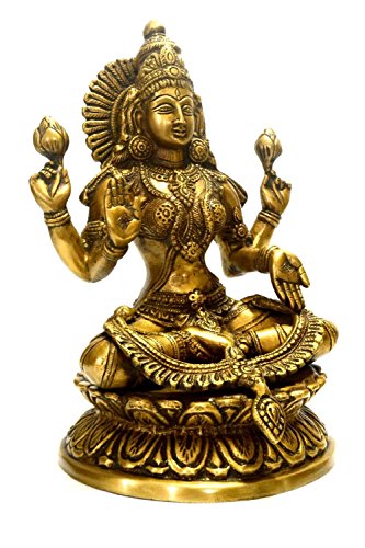 Collectible India Brass Laxmi Statue, 9 Inches, Brown, Gold - Image 5
