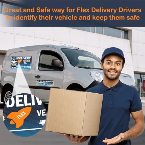 Image of 4 Pack Reflective Flex Delivery Driver Car Magnets,Heavy Duty Magnetic Delivery Signs,Professional Caution Frequent Stops Car Magnet Funny Decal Waterproof Magnetic Bumper Sticker - 30 Mil Thicknesses