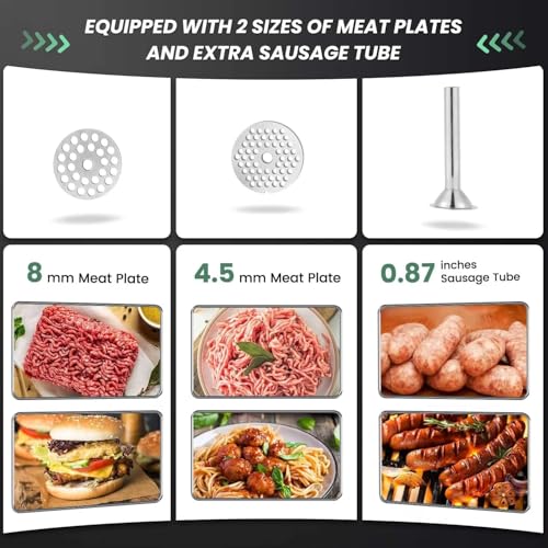 Picadora manual de carne, picadora de carne de acero inoxidable con platos, manivela sin esfuerzo para carne molida fresca, salchichas, comida para mascotas, compacta, apta para lavavajillas