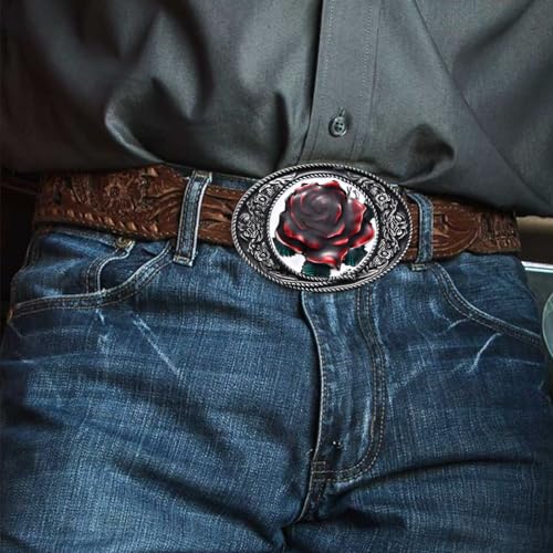 Image of Antique Rose Belt Buckles for Women Men Western Cowboy Cowgirl Floral Belt Buckle Christmas Halloween Gifts
