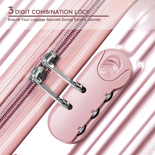 Apelila 4-Piece Vertical Stripe Luggage Set with TSA Lock, ABS+PC Hardshell Suitcase (16" 20" 24" 28") – Lightweight Spinner Wheel Carry-On & Checked Luggage (ROSE GOLD)