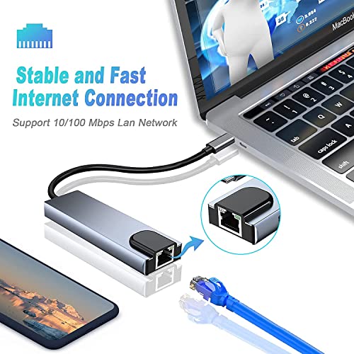 KABEWUS Adaptador multiporta USB C Hub, 5 em 1 USB C Docking Station com 4K HDMI, RJ45 Ethernet, USB