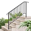 5 Step Railings for Outdoor Steps, Staircase Handrail Fits 4 or 5 Steps, Black Hand Rail with Installation Kit, Metal Handrails for Concrete, Porch, Deck, Exterior Steps