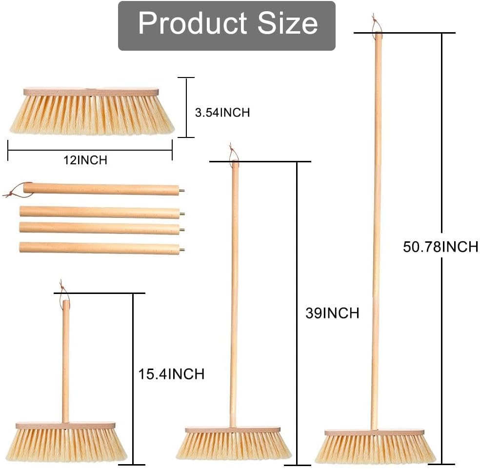 Wood Handle Household Broom - Heavy Duty PET Bristles for Pet Hair & Dust