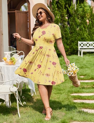 Image of IN'VOLAND Womens Plus Size Summer Dress Short Sleeve Casual Mini Dresses Empire Waist T-Shirt Dress with Pockets