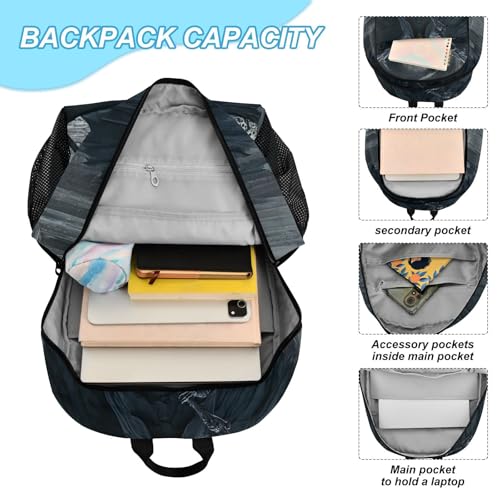 Travel Backpack Lunch Bag Set for Hiking Picnic, Backpacks with Insulated Lunch Box Grim Black Print4