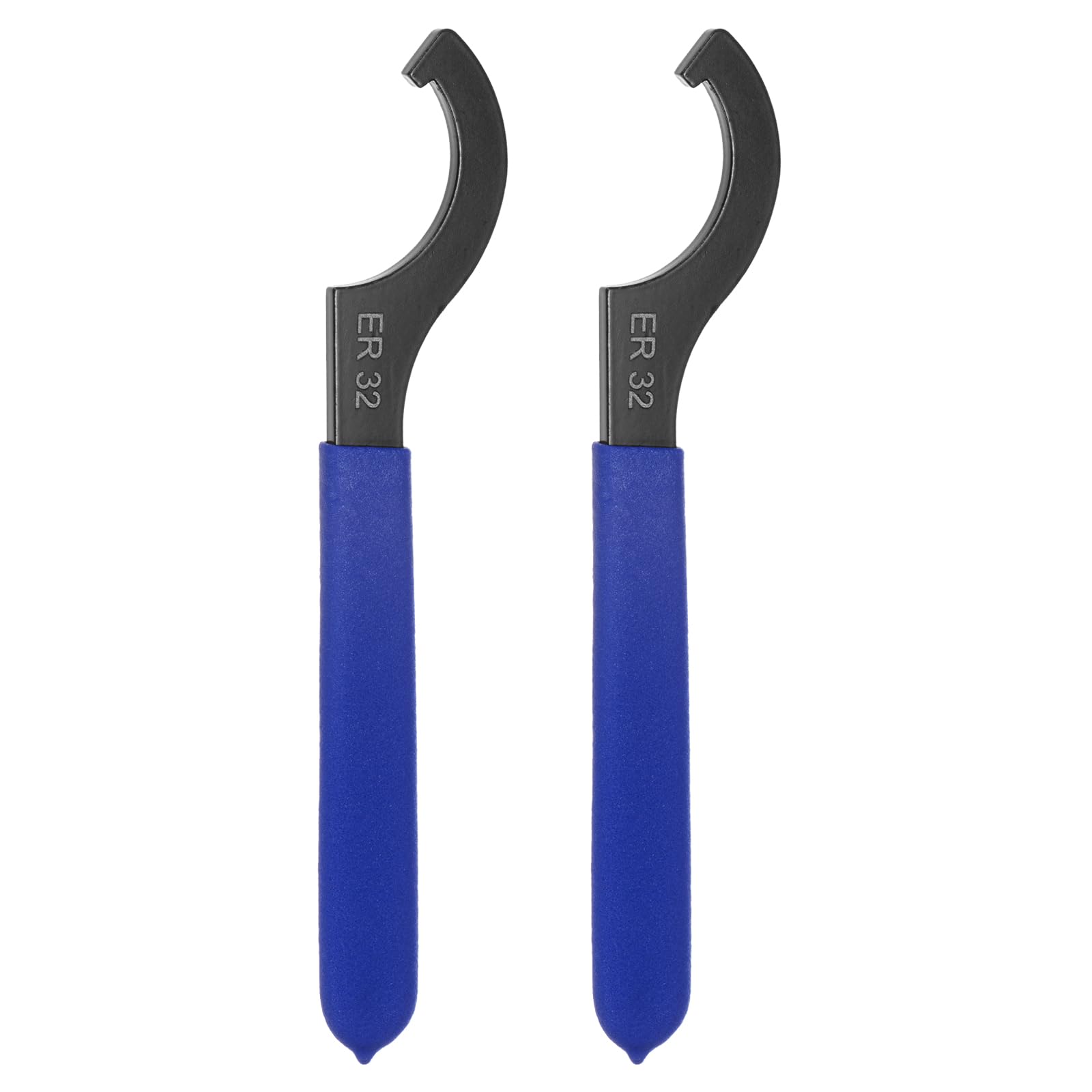 sourcing map 2 Pcs C Hook Spanner Wrench ER32 Nut Shock Wrench Steel Chuck Nut with Blue Non-Slip Handle for Lathe Clamping