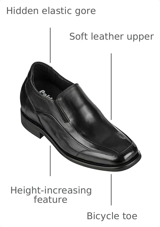 Image of Calden Men's Invisible Height Increasing Elevator Shoes - Black Leather Slip-on Lightweight Dress Loafers - 3 Inches Taller - K333011 - Size 9.5 D(M) US