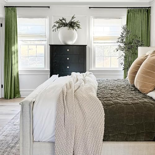 TWOPAGES Liz Linen Pinch Pleat Blackout Curtain 84 Inch Long for Bedroom