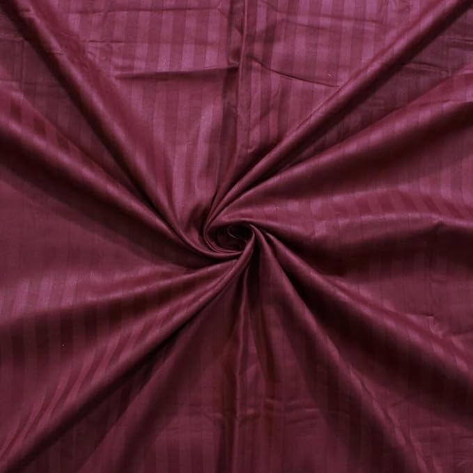Image of DECOR2ADMIRE 300 Thread Count Premium Glace Cotton Plain Stripe Single Bedsheet with One Pillow Cover (60 inch x 90 inch) (Wine, Pack of 2)