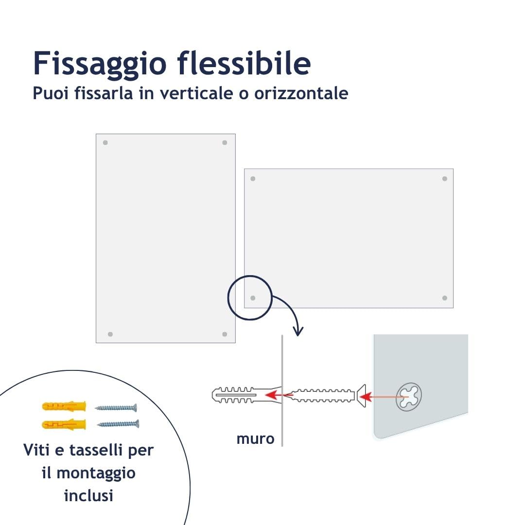Danieli | Lavagna Magnetica da Parete in Vetro Bianca - Lavagna scrivibile, cancellabile e magnetica, perfetta da appendere in Ufficio - 90x120 centimetri