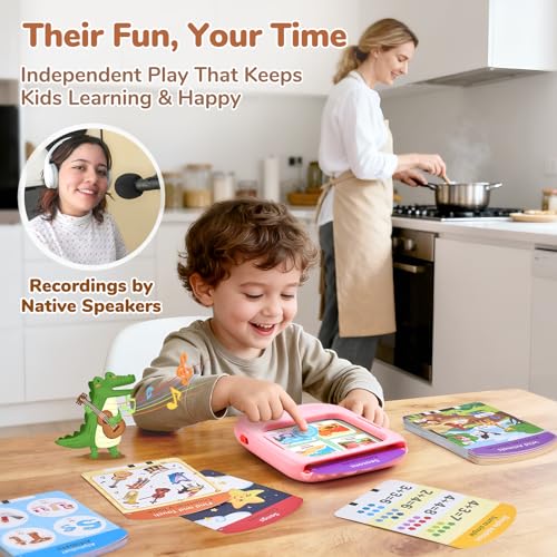 Image of JoyCat Bilingual Kids Learning Tablet, English & Spanish Talking Flash Cards with 106 Pages, 20 Interactive Games, Montessori Learning Toy for Alphabet, Words, Numbers & Songs, Gift for Toddlers 2-6