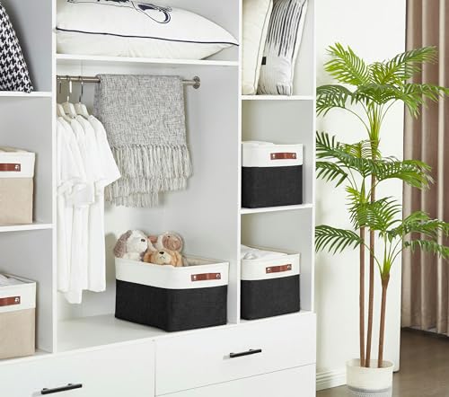 Image of DECOMOMO Foldable Storage Bin Collapsible Sturdy Cationic Fabric Storage Basket Cube W /Handles for Organizing Shelf Nursery Home Closet (Black and White, Extra Large - 15.8 x 12.5 x 10)