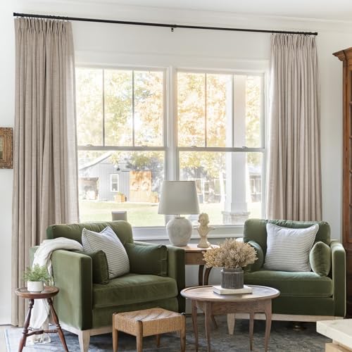 TWOPAGES 72 W x 96 L inch Pinch Pleated Light Filtering Curtain Linen Textured Unlined Drapes for Living Room Bedroom Indoor Window and Door,(1 Panel),Burlywood Birch