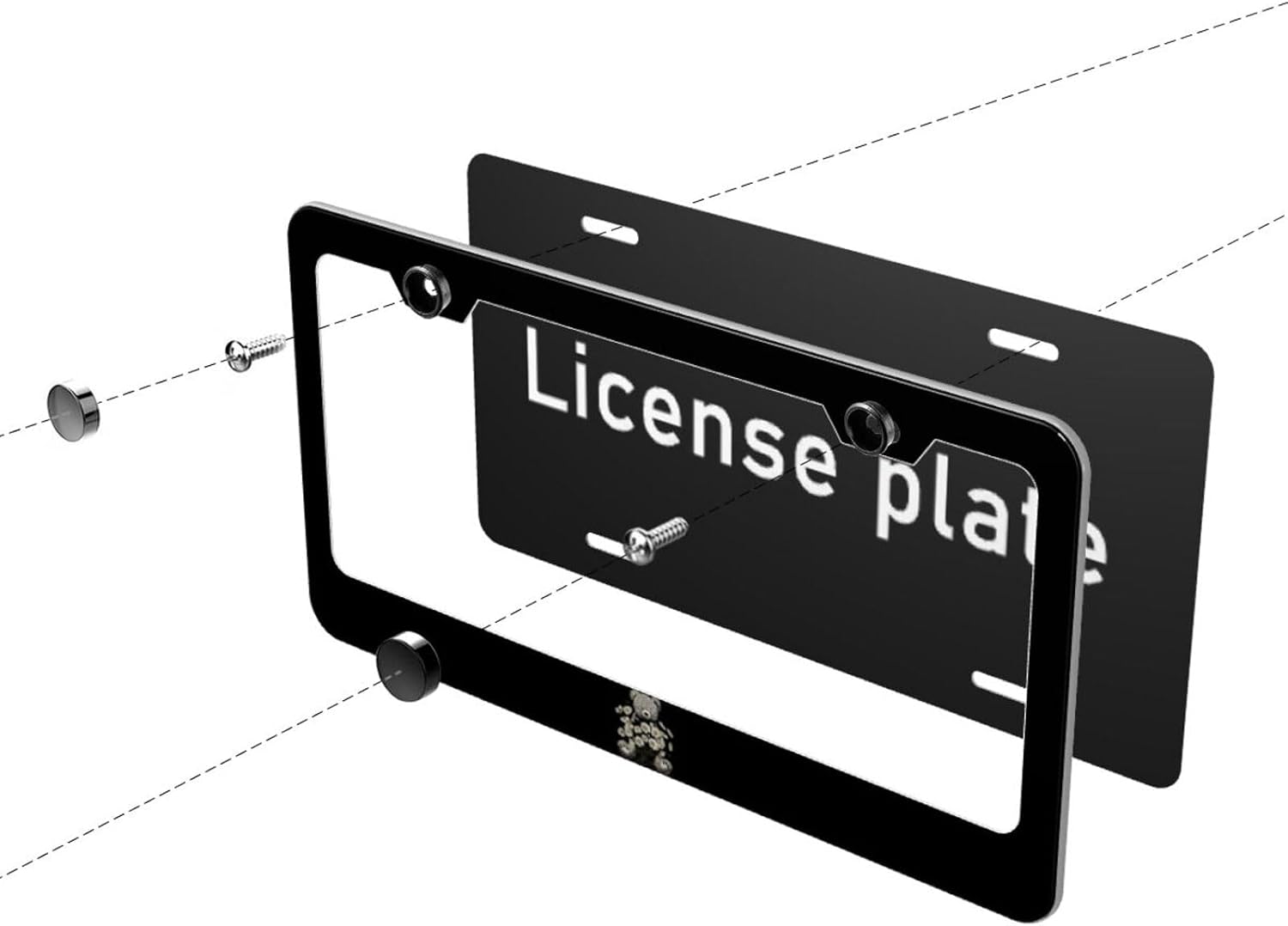 Daisy Flower Bouquet Bear Matte Aluminum License Plate Frame with Black Screw Caps，2pcs 2 Holes Black Licenses Plates Frames,Car Licenses Plate Covers Holders for Us Vehicles/Women/Men