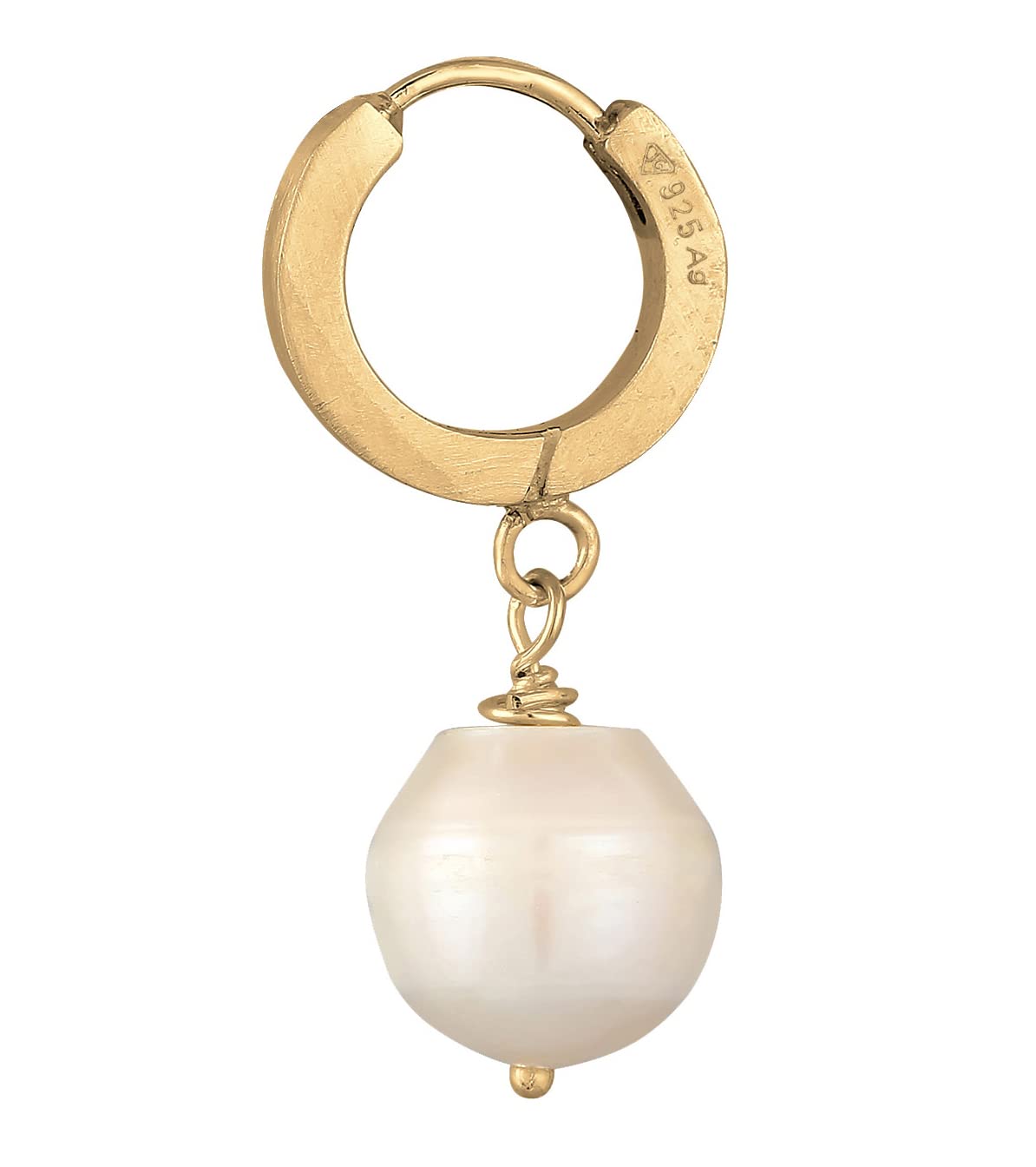 Kuzzoi Herren-Ohrring Creole mit Perle, Single Scharnier Creole (13mm) rund, Goldener Ohrring für Männer mit Süßwasserperle, 1 Stück Ohrhänger aus 925 Sterling Silber vergoldet