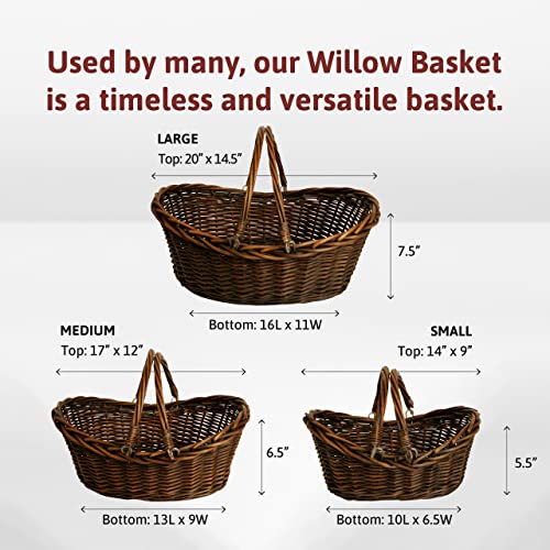 Wald Imports - Large Wicker Basket With Handle - Dark Brown Hand Woven Harvest Basket - Wicker Flower Basket For Storage, Picnics, Easter, Organizing, And More (20 X 7.5 Inches) #TOP4