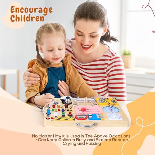Image of 25 in 1 Busy Board with 13 LED Light Switches and 12 Activity, Montessori Toys for 1 2 3 Years Old, Wooden Sensory Board, Toddlers Travel Toys for 1+ Year Old Boy & Girl Birthday Gift(Extra-Large)
