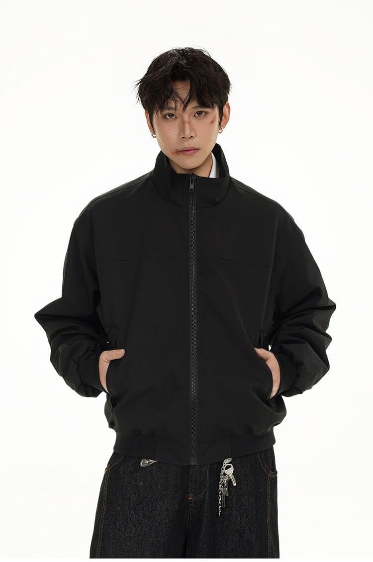 Men's Spring Autumn Jacket High-Street Stand Collar Workwear Aviator Zipper Coats For Men