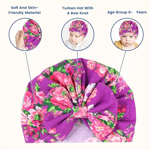 Image of BabyMoon Beanie Floral Bow Baby Boy's & Girl's Cap Kids | Toddler Infant Hat | Purple | 6-48 Months