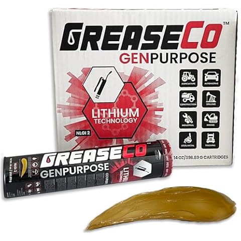 General Purpose Lithium Grease Tube | Grease Cartridge for Grease Gun | Tractor | Automotive | Ball Joint | Mower | High Temp | Door Tracks | Amber | Case of Grease 10 Tubes | NLGI 2 | GenPurpose Cover