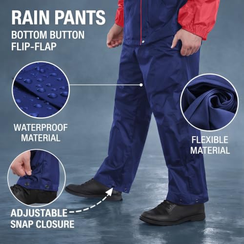 Image of Mens Raincoat Suit with Pant set Classivo Series | Waterproof Lightweight Breathable Rain Wear | Elastic Cuff & Waterproof Zipper Raincoat for men waterproof