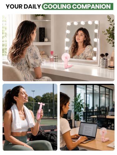 Image of EcoNour Pocket Fan, Pink, Mini Handheld Personal Fan, 3-Speed Portable Cooling Fan for Travel, Office & Outdoor