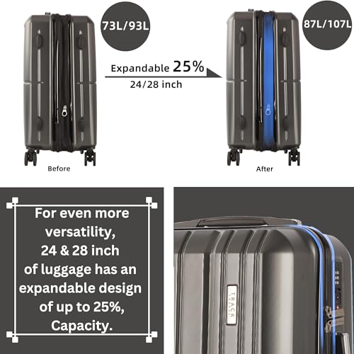 3 Piece Luggage Set ABS+PC Expandable Hardshell TSA Lock Aluminum Trolley Spinner Wheels (Dark Grey, 3 Piece Set)3
