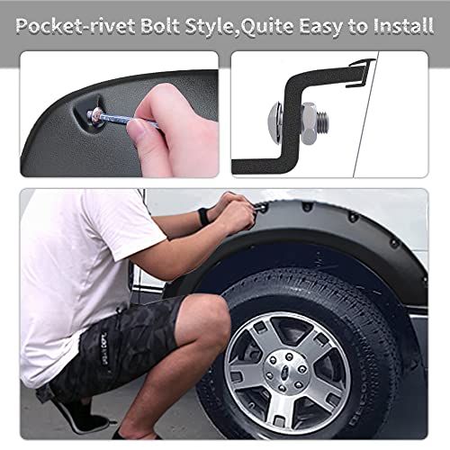 Ledkingdomus Fender Flares Kit Compatible For 2004-2008 Ford F150 Styleside, 2006-2008 Lincoln Mark Lt, Dura-Flex Material Textured Matte Black Finish Front Rear Wheels Pocket Rivet Style #TOP4