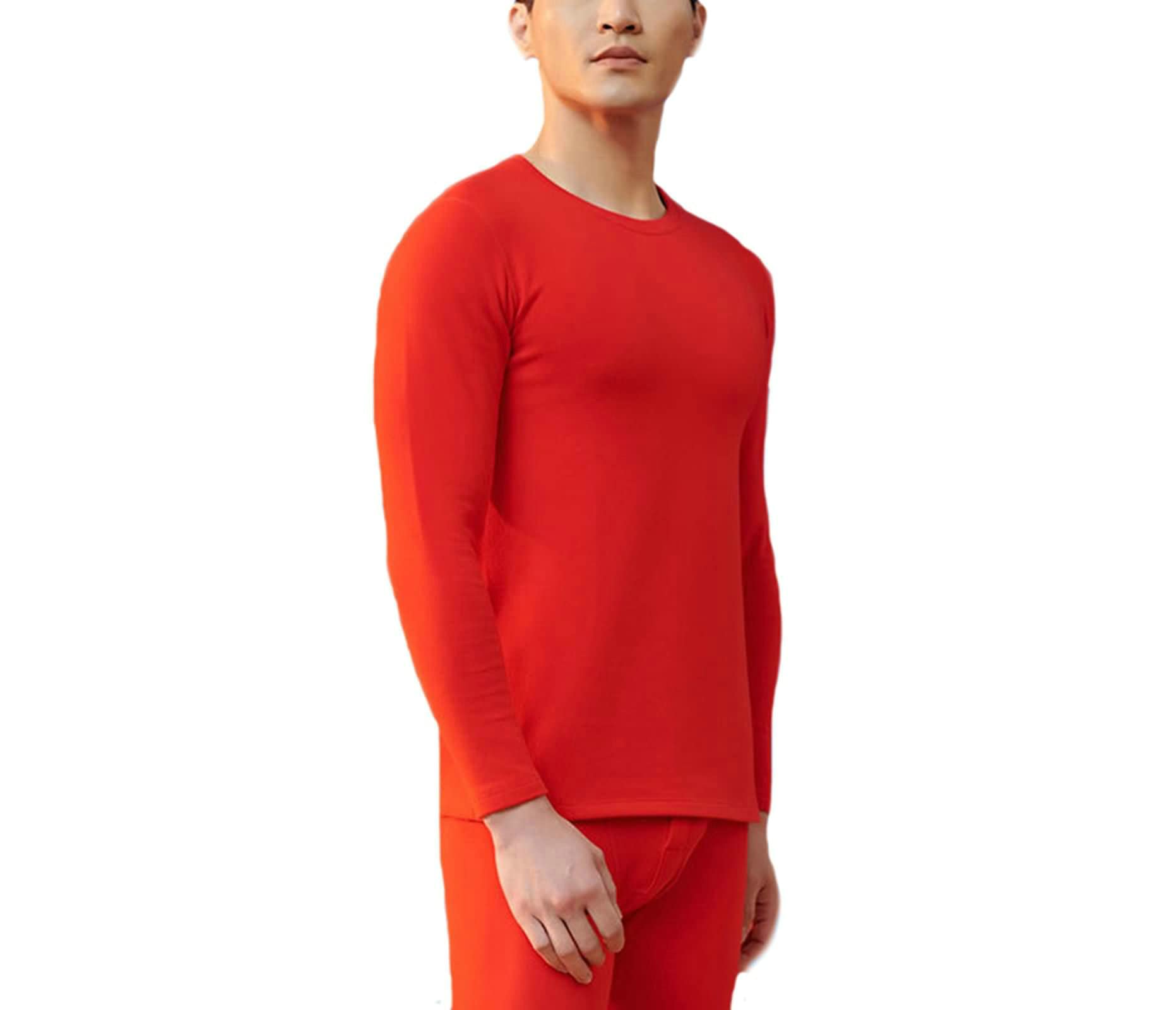 Aeici Ropa interior Térmica, Ropa interior Hombre Invierno Algodón Cuello Redondo Alto & Bajo Rojo