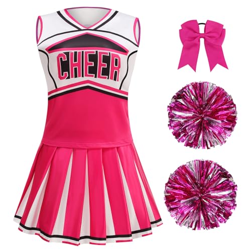 GRAJTCIN Cheerleader Costume for Women Cheerleading Outfit School Cheer Uniform Halloween Party Dress up (M Rose Red)
