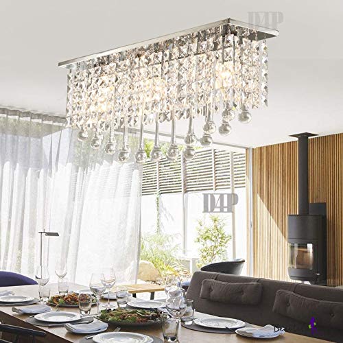 Image of Crystal Glass Stainless Steel Chandelier with Glass Bead and Sparkling K9 Crystal 4 (Yellow,Corded-Electric)