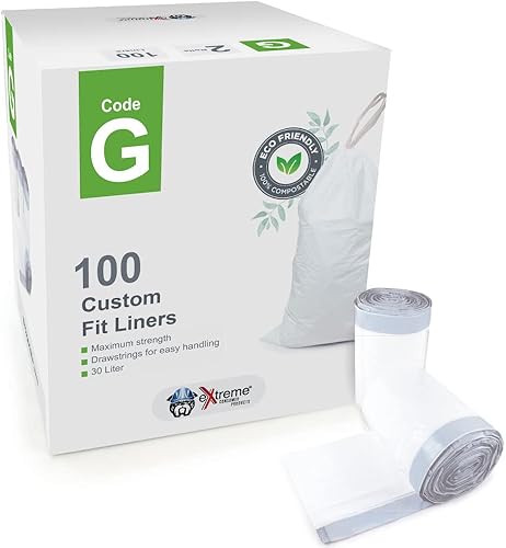 Simplehuman Code G - Bolsas de basura de plástico blancas duraderas de ajuste personalizado con cordón, botes de basura de 30 litros8 galones, 2