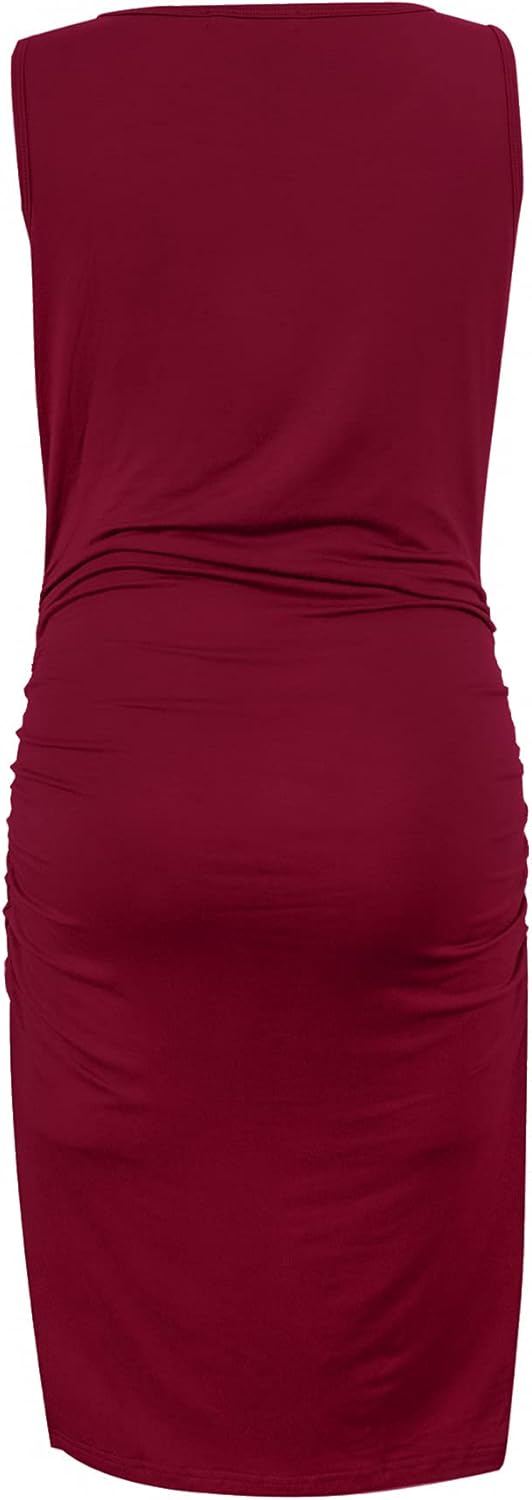 Smallshow Women's Sleeveless Maternity Dress Ruched Pregnancy Clothes - Image 3