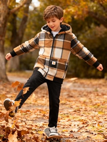 Image of Boys Fleece Jacket with Hood Unisex Child Sherpa Lined Zip Up Warm Coat Hooded Sweatshirt Outerwear
