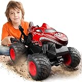 BEZGAR Monster Truck Spielzeug – Monstertruck Ferngesteuert mit Licht und Musik, Dinosaurier Spielzeug RC-Truck mit 360°-Drehung und Tanz, Ferngesteuertes Auto ab 3 4 5 6 7 8 Jahre, Rot