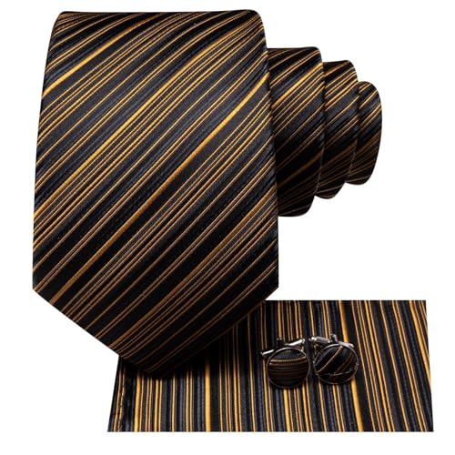 Image of Dubulle Mens Paisley Floral Silk Tie for Men Striped Necktie and Pocket Square Cufflinks Set Wedding Business