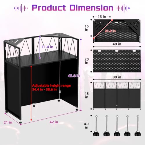 Image of Portable DJ Booth Facade Stand, DJ Table Stand, DJ Facade Booth with White & Black Scrims, Includes Carry Bag & Two Top Corners Table, Tool-Free Setup, for Parties, Events, Studios (40 inchL x 20 inchW)