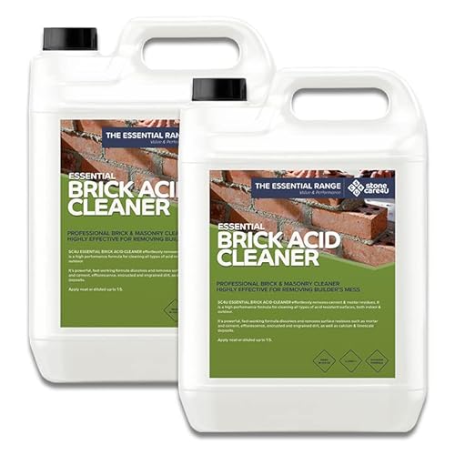 StoneCare4U Brick Acid Cleaner - 2 x 5 Litre - External Brick & Masonry Cleaner for Removing Stubborn Cement, Mortar & Efflorescence Stains - Concentrated & Acid-Based Brickwork & Masonry Solution