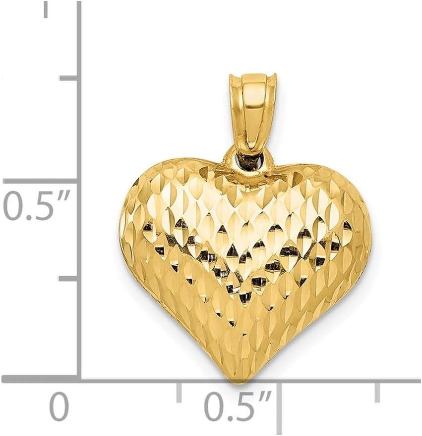Diamond2Deal 14k Yellow Gold Diamond-Cut Puffed Heart Pendant (L- 20 mm W- 16 mm)
