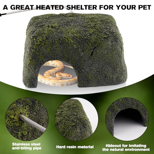 Image of Reptile Heated Rock Bearded Dragon Basking Platform with Hide Cave,12V Thermostatic Heat Rocks Reptiles Habitat Decor Accessories for Lizard Gecko Tortoise Snake